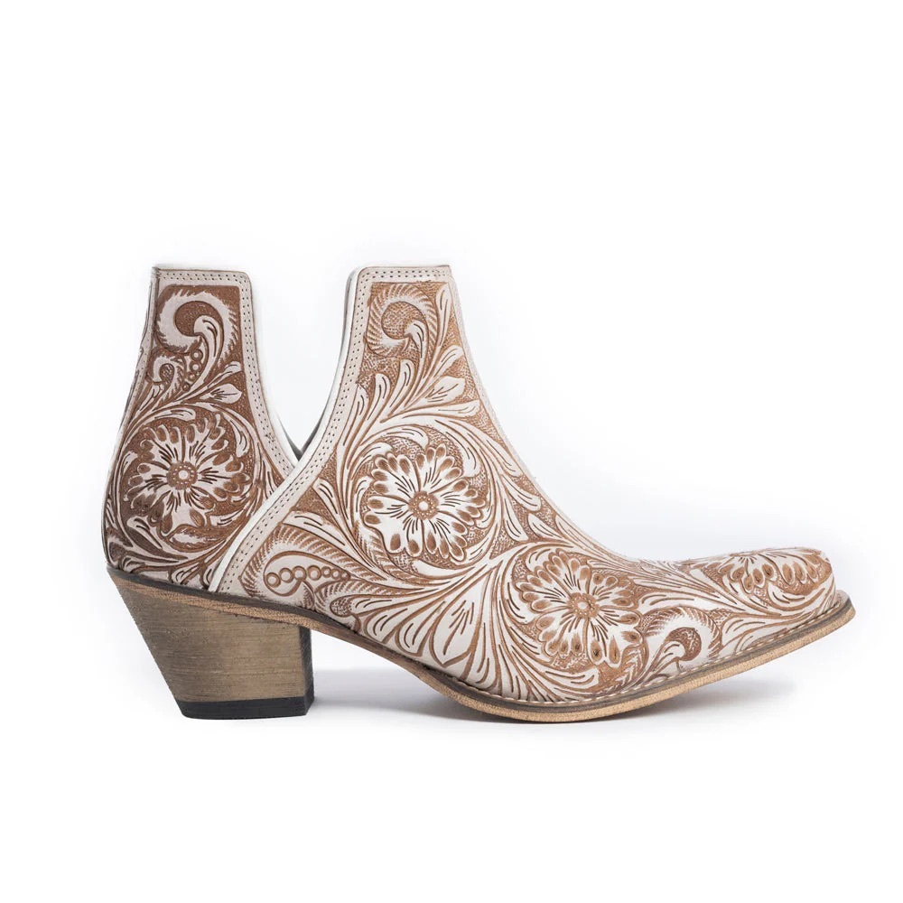 NWT 🌟 Western Hand-Tooled Booties In Ivory - Picture 4 of 10